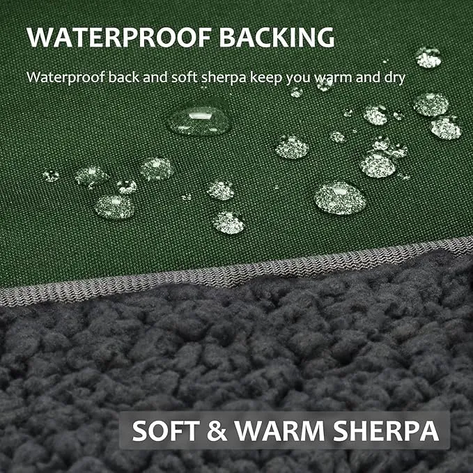 Tirrinia Outdoors Waterproof Throw Blanket, Sherpa Fleece Stadium Windproof Mat for Camping, Picnic, Traveling, Boat, Football - Machine Washable