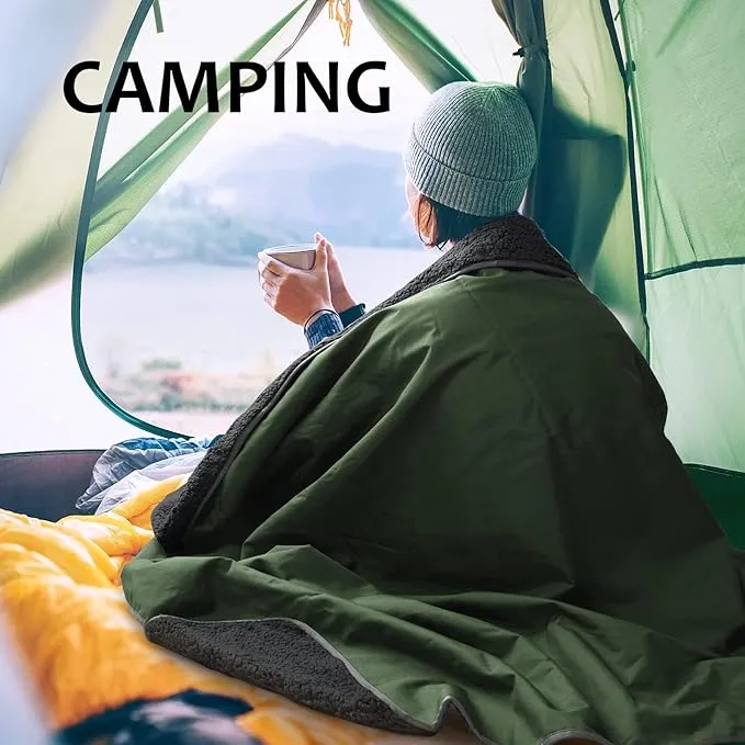Tirrinia Outdoors Waterproof Throw Blanket, Sherpa Fleece Stadium Windproof Mat for Camping, Picnic, Traveling, Boat, Football - Machine Washable