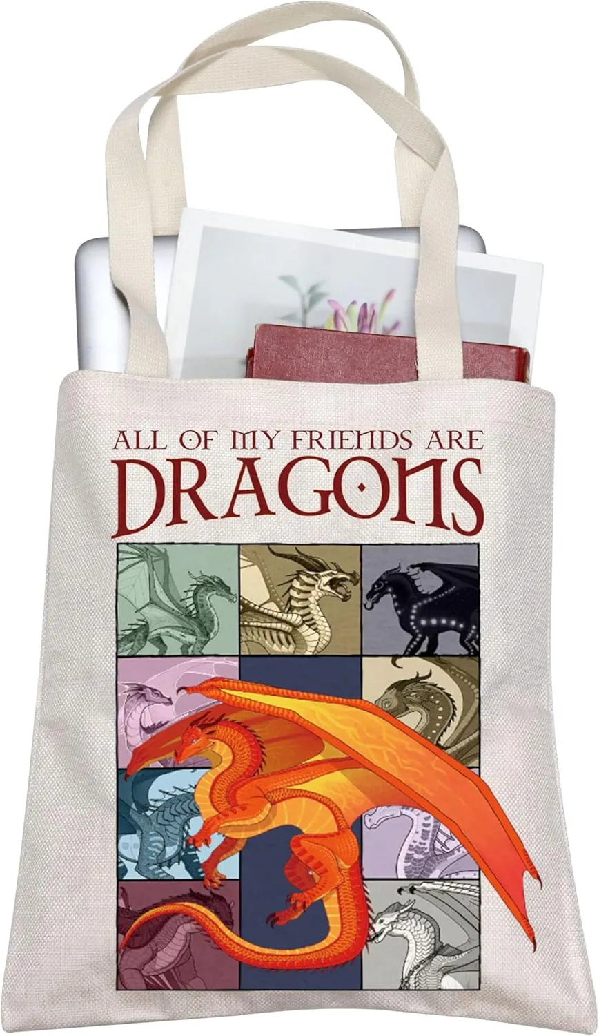 TOBGBE Fantasy Novel Inspired Gifts Dragons Graphic Novel Canvas Shopping Bag Dragon Tribes For Dragon Lovers