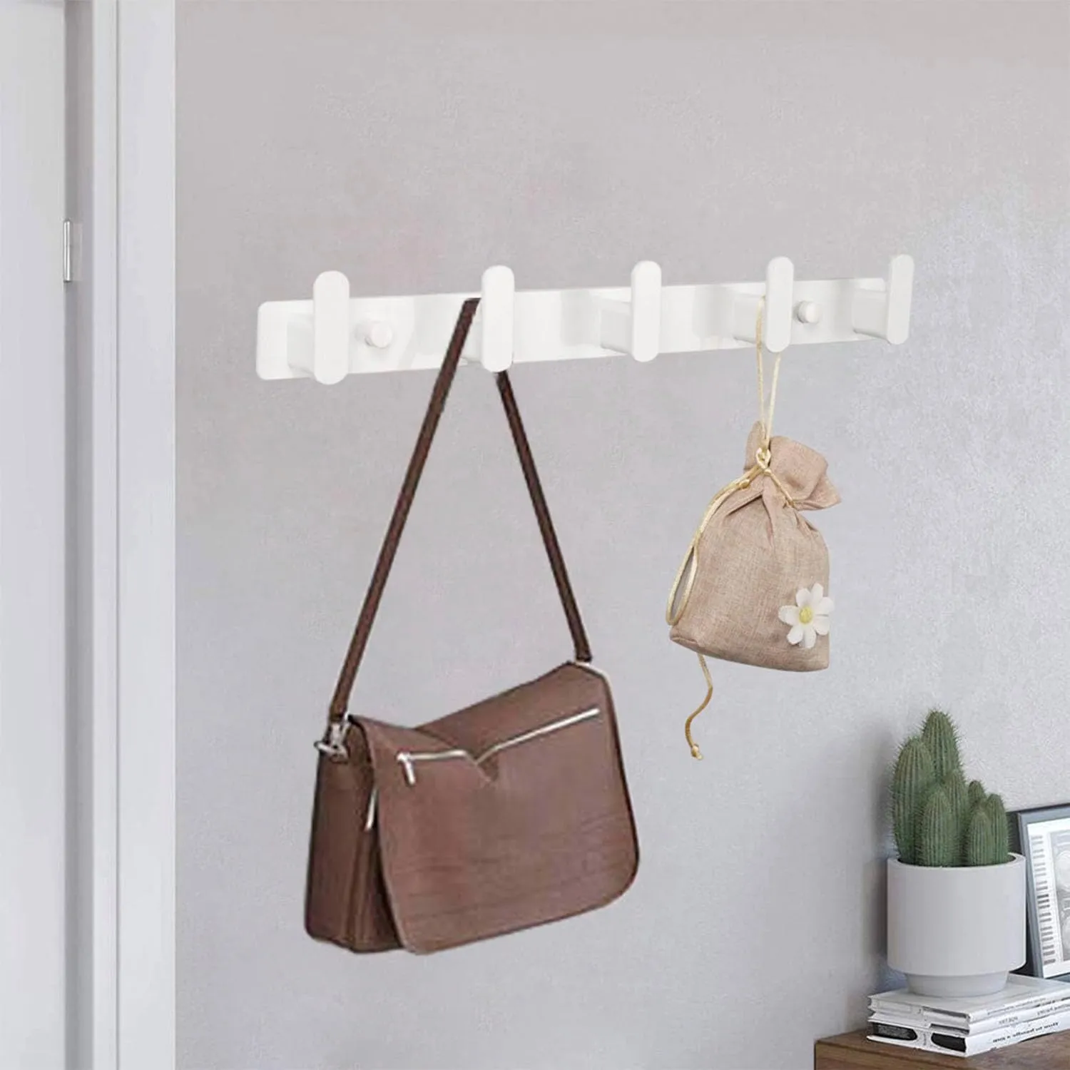 TocTen Coat Rack Wall Mounted - Heavy Duty Wall Hooks 304 Stainless Steel Coat Hook Rail with 5 Hanging Hooks, Towel Hook Rack for Coat/Hat/Towel/Purse/Key/Entryway/Bathroom (White, 5 Hook)