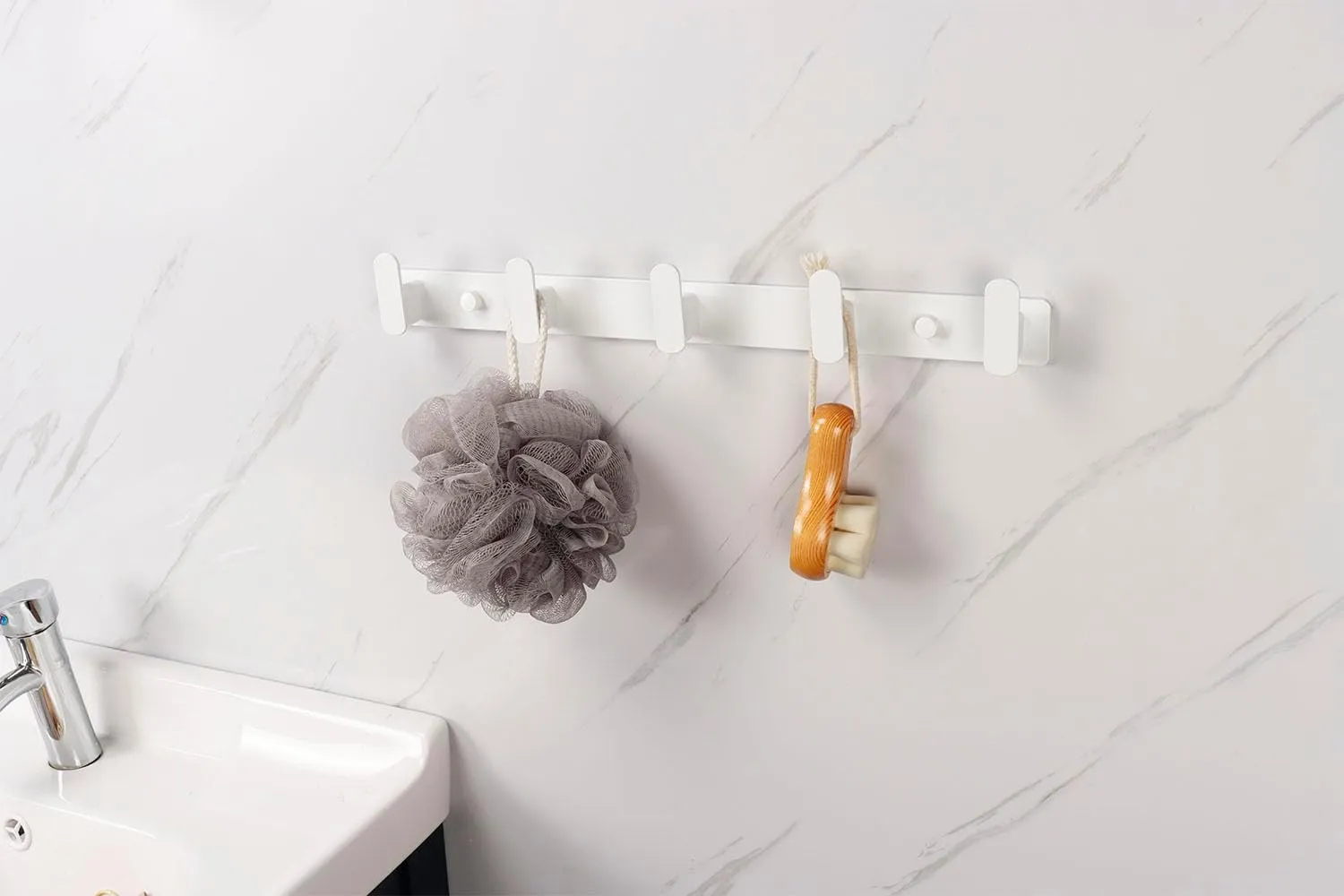 TocTen Coat Rack Wall Mounted - Heavy Duty Wall Hooks 304 Stainless Steel Coat Hook Rail with 5 Hanging Hooks, Towel Hook Rack for Coat/Hat/Towel/Purse/Key/Entryway/Bathroom (White, 5 Hook)