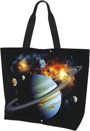 Tote Bag for Women Grocery Bag Reusable Aesthetic Shopping Bags Planet Jupiter Beach Handbag