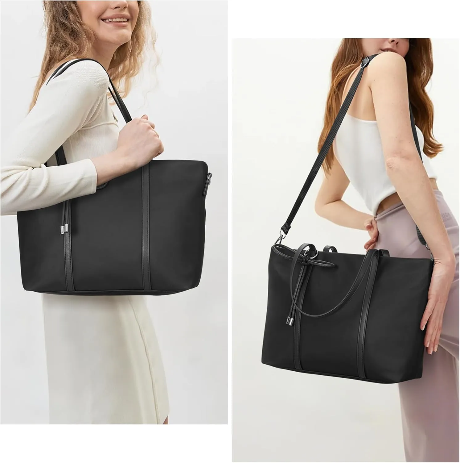 Tote Bag for Women Nylon Crossbody Bags Medium Aesthetic Shoulder Handbags with Bow for Travel Work College with Zip