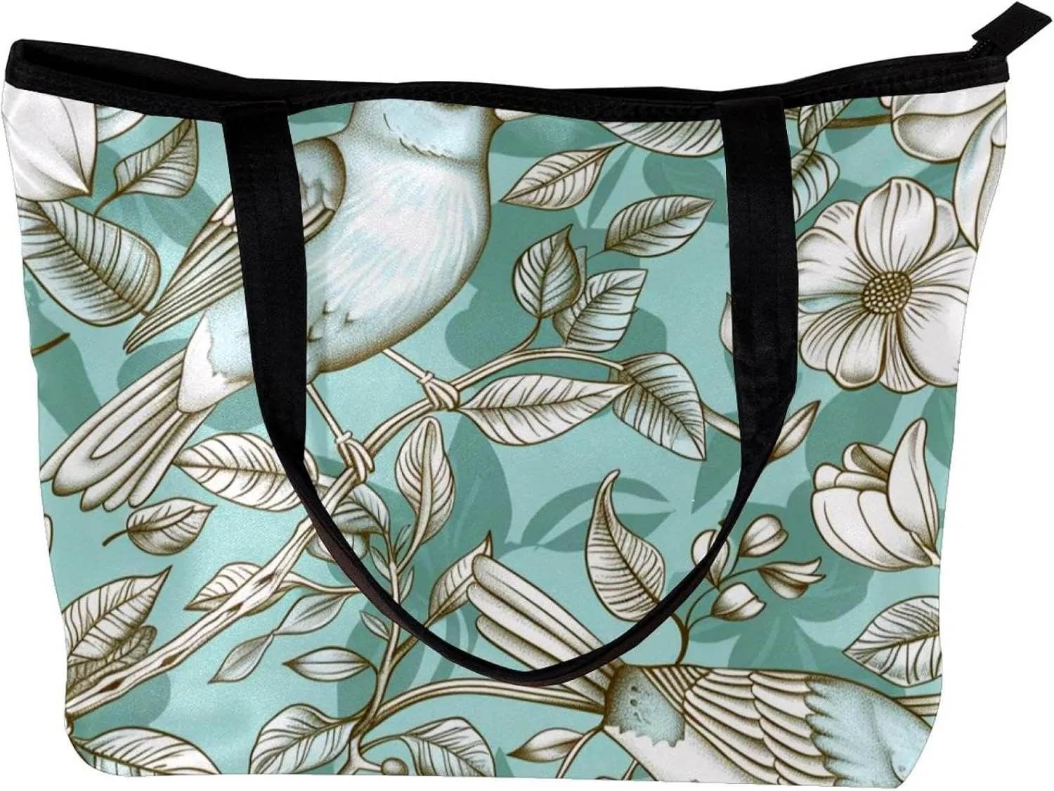 Tote Bag, Large Tote Bags for Women, Tote Bag with Zipper, Modern Flower Butterfly Hummingbird Vintage Art, Womens Tote Bag