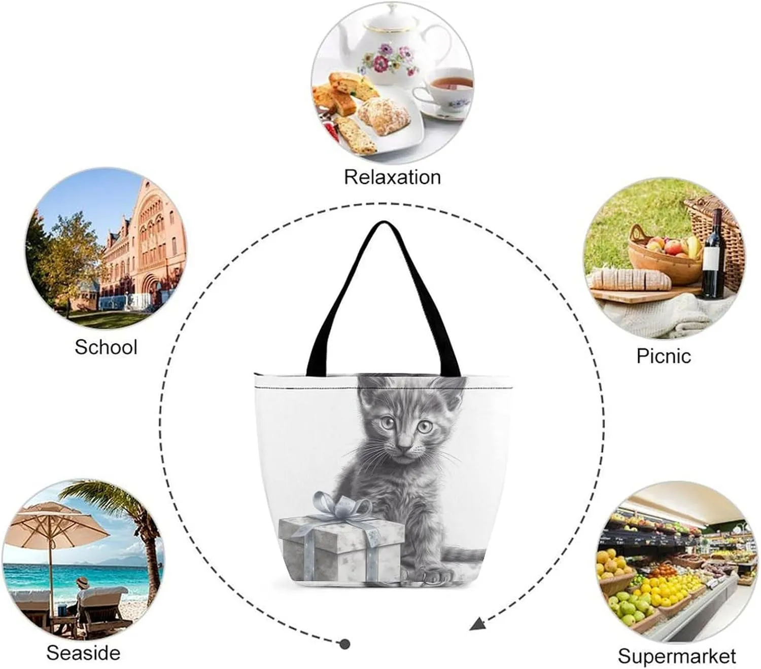 Tote Bag Reusable Grocery Bag with Zipper Funny Deer Women Shopping Bag Large Handbag for Work Travel