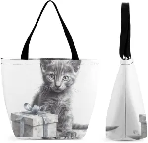 Tote Bag Reusable Grocery Bag with Zipper Funny Deer Women Shopping Bag Large Handbag for Work Travel