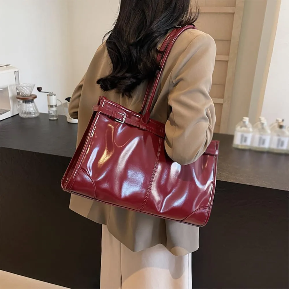 Tote Bags for Women,Leather Handbag Top Handle Trendy PU Shouledr Bag Small Wine Colored Purse Crossbody Bag 2024