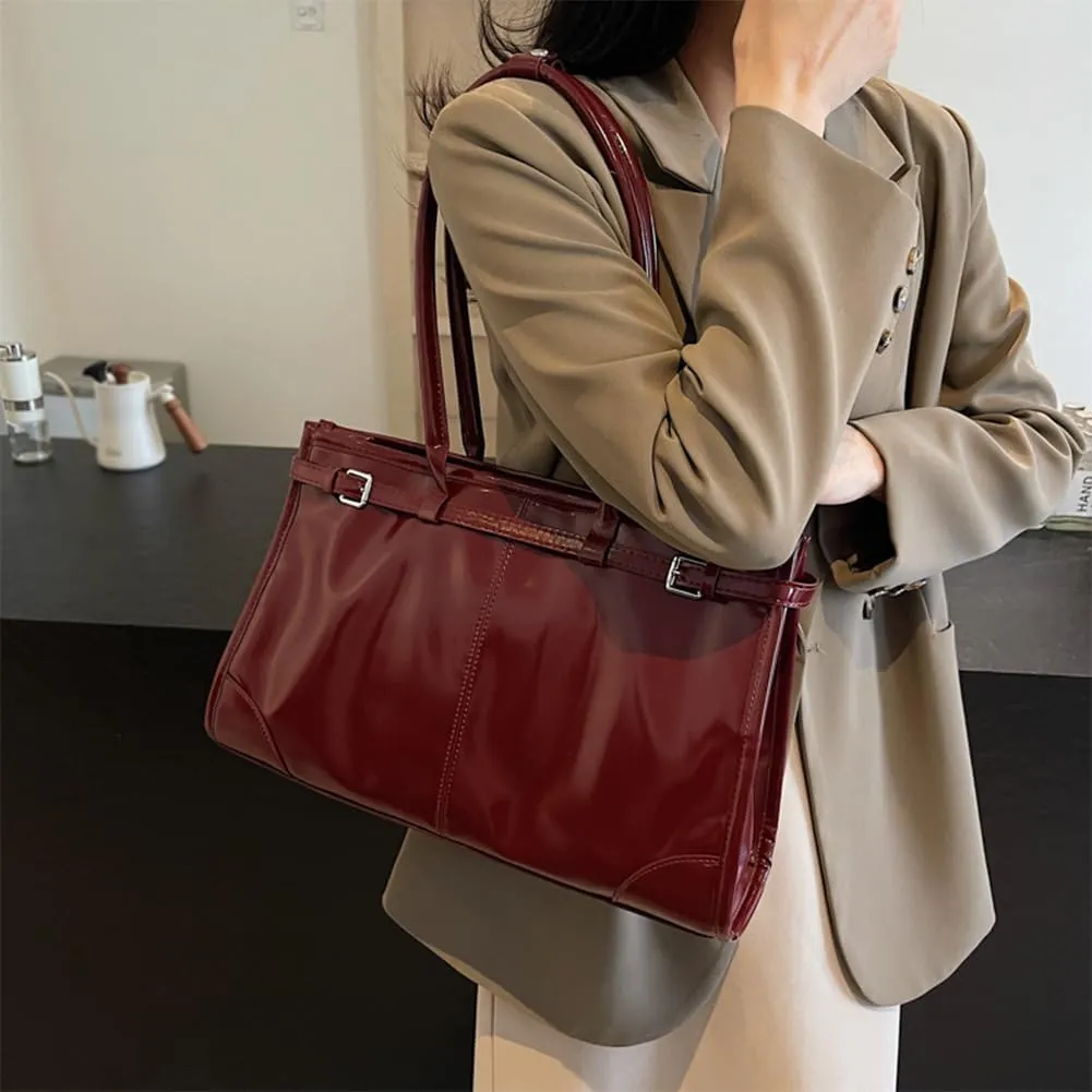 Tote Bags for Women,Leather Handbag Top Handle Trendy PU Shouledr Bag Small Wine Colored Purse Crossbody Bag 2024