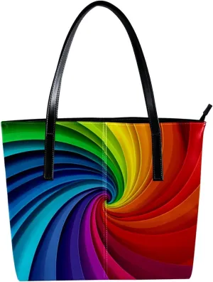 Tote Bags, Large Tote Bag, Tote Bag with Zipper, Modern Colored Lines Rainbow, Totes for Women