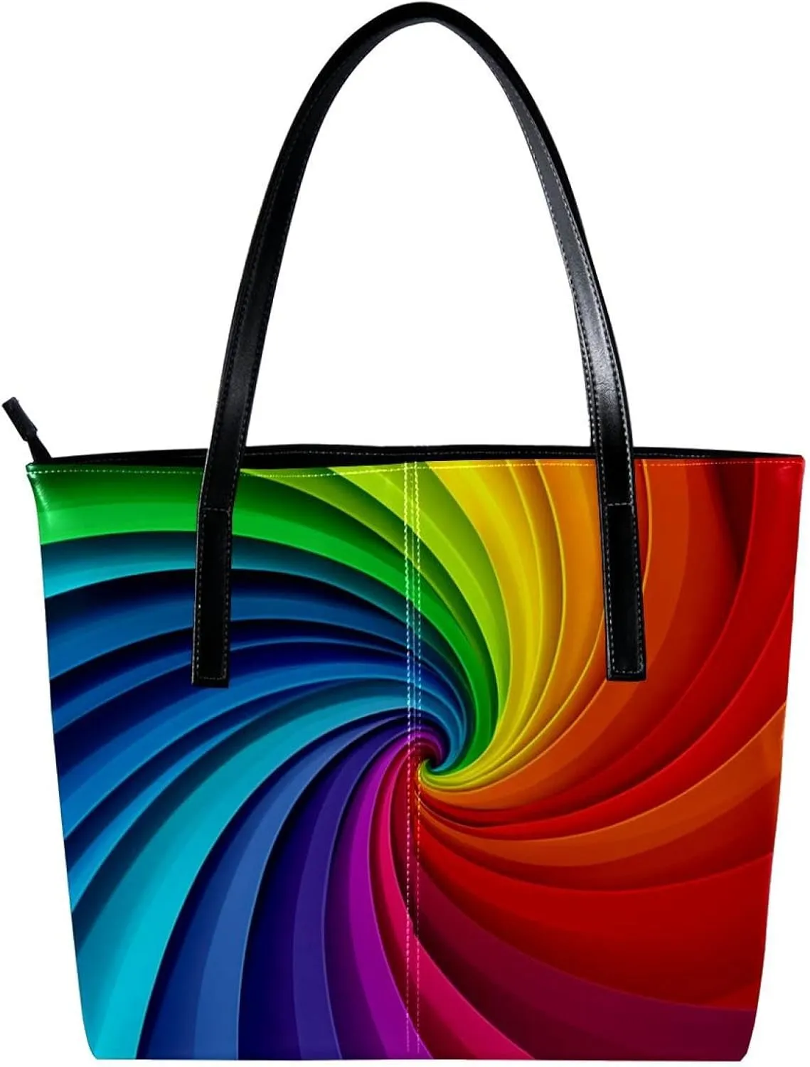 Tote Bags, Large Tote Bag, Tote Bag with Zipper, Modern Colored Lines Rainbow, Totes for Women