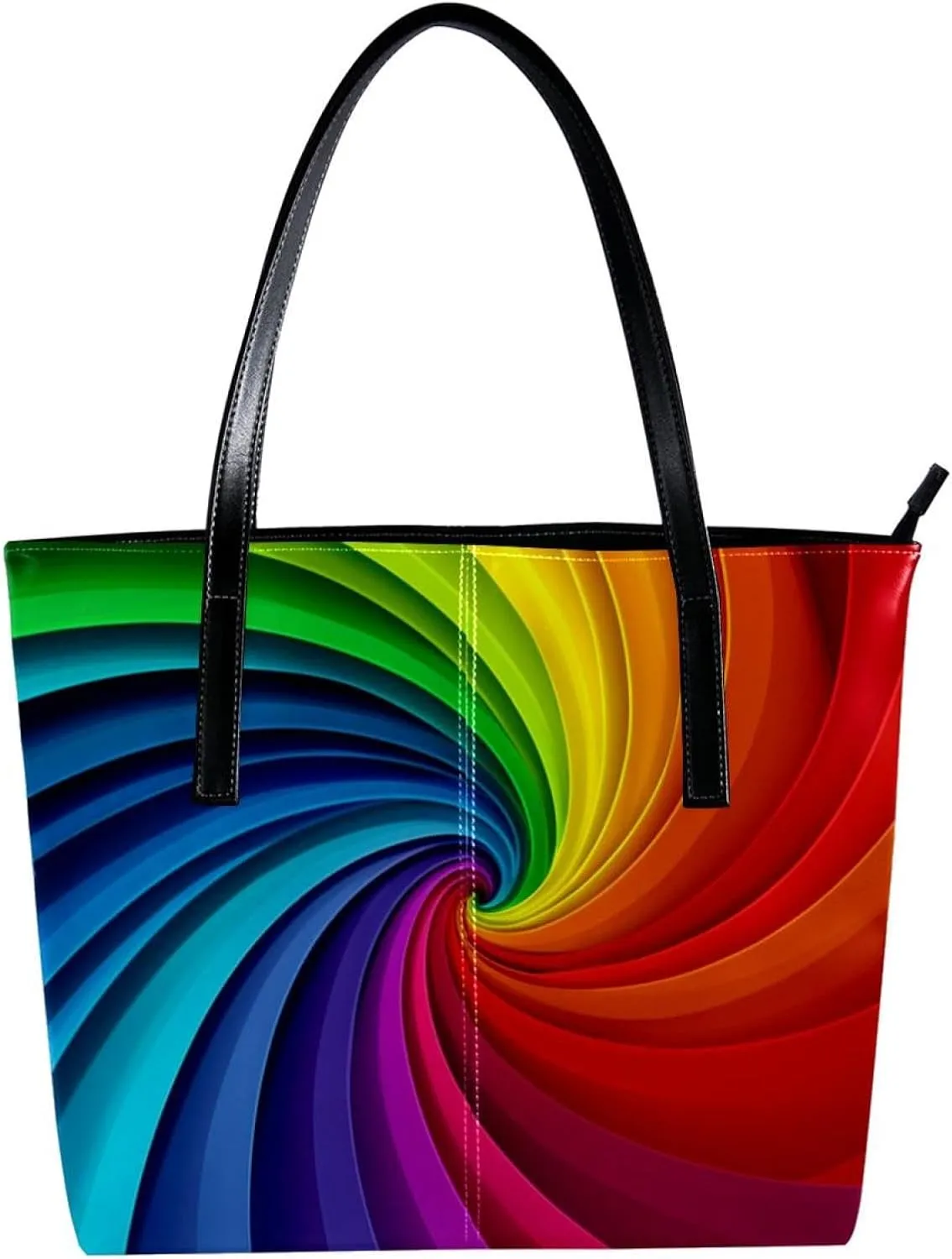 Tote Bags, Large Tote Bag, Tote Bag with Zipper, Modern Colored Lines Rainbow, Totes for Women