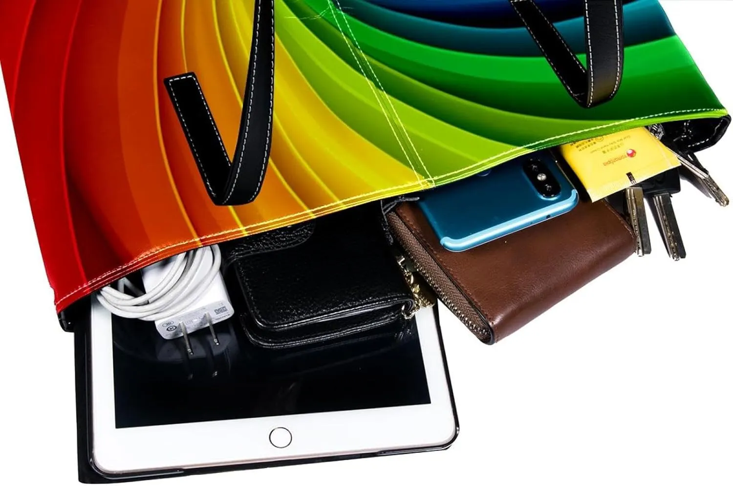 Tote Bags, Large Tote Bag, Tote Bag with Zipper, Modern Colored Lines Rainbow, Totes for Women