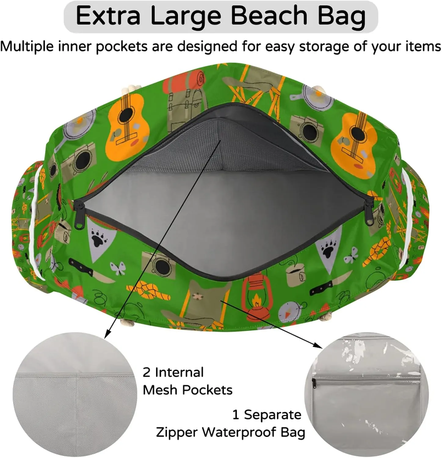Tote Beach Bag for Women with Zipper Modern Large Waterproof Sandproof Swim Pool Bag