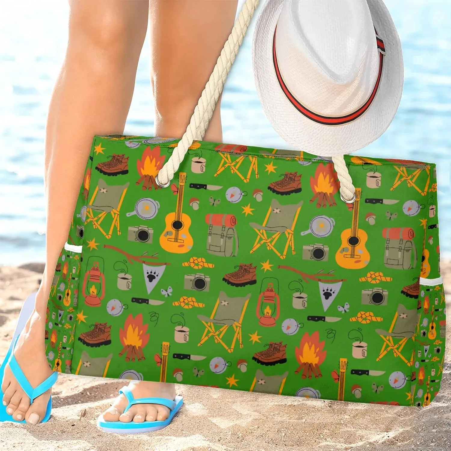 Tote Beach Bag for Women with Zipper Modern Large Waterproof Sandproof Swim Pool Bag