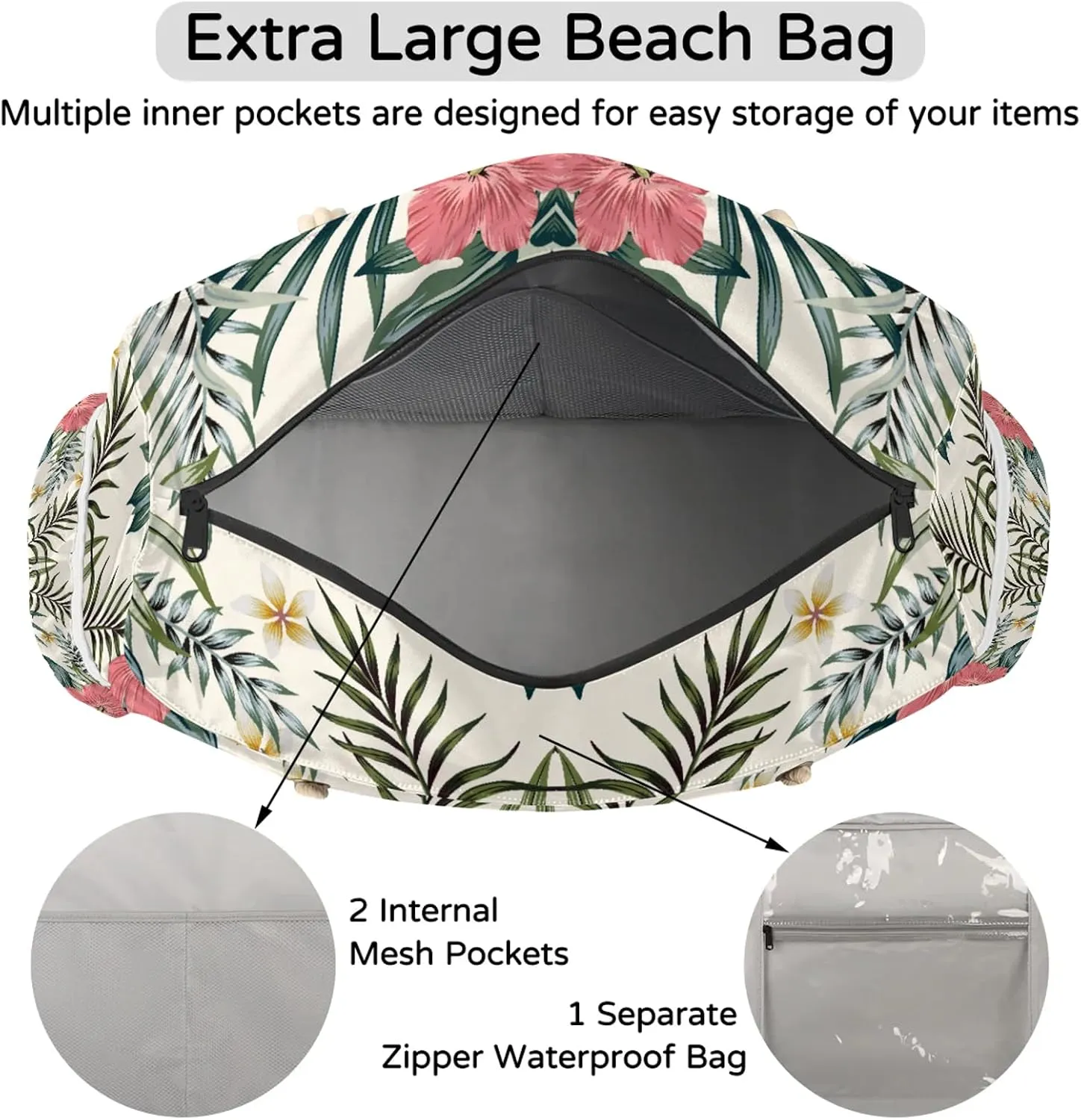 Tote Beach Bag for Women with Zipper Modern Large Waterproof Sandproof Swim Pool Bag