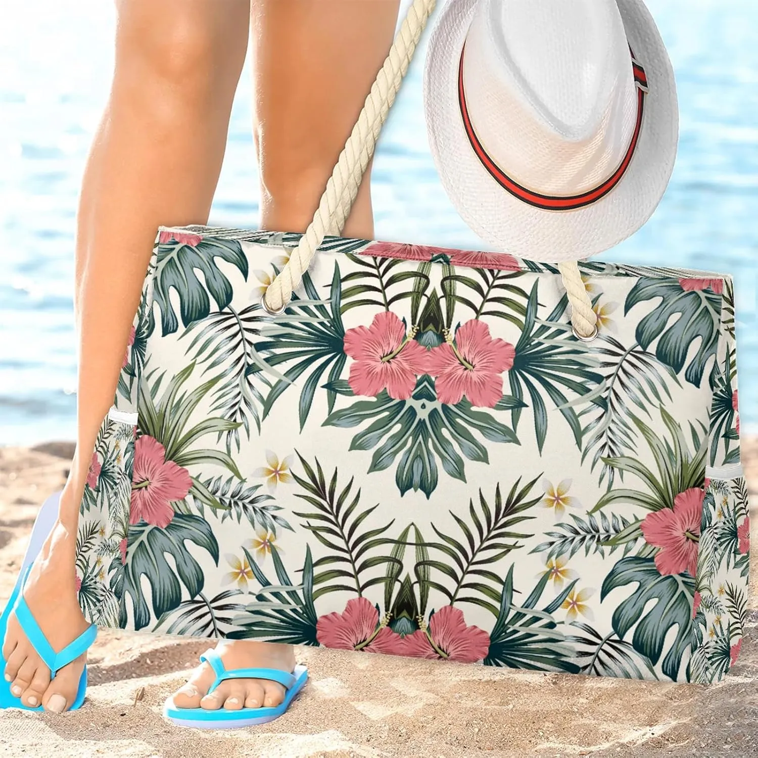 Tote Beach Bag for Women with Zipper Modern Large Waterproof Sandproof Swim Pool Bag
