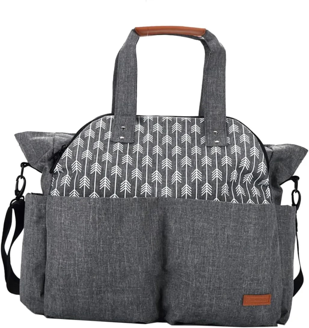 Totority Diaper Bag Tote Large for Mom Multifunctional Baby Bag Separate Pockets Grey Arrow