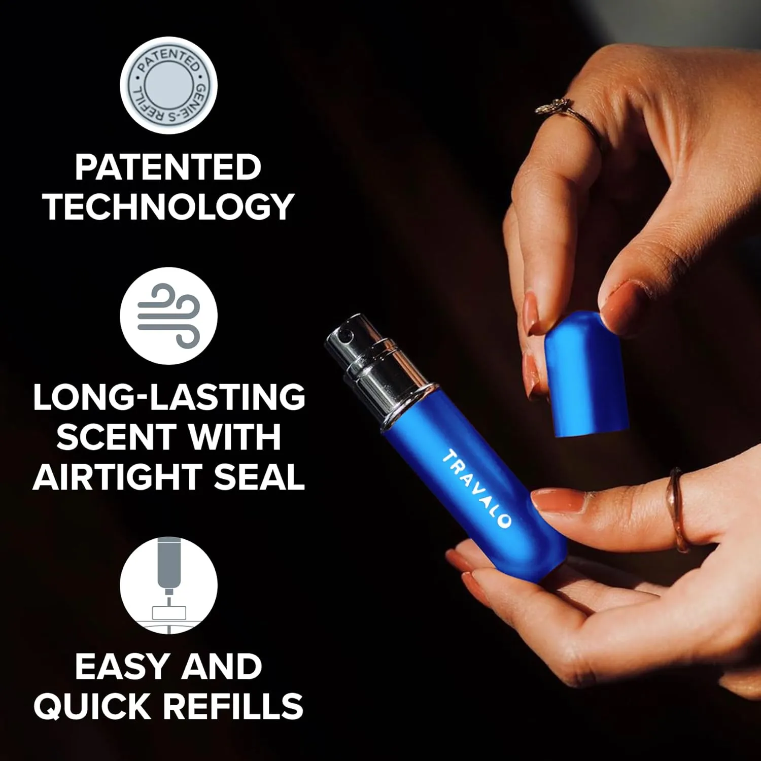 Travalo Classic HD Perfume Atomizer - Genie-S TSA Approved Travel Perfume Bottle Refillable - Reusable Airtight Easy-Fill Mini Pump Sprayer - Lightweight Elegant Design w/Volume Window - Blue - 0.17oz