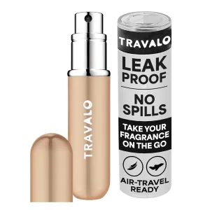 Travalo Classic HD Perfume Atomizer - Genie-S TSA Approved Travel Perfume Bottle Refillable - Reusable Airtight Easy-Fill Mini Pump Sprayer - Lightweight Elegant Design w/Volume Window - Gold 0.17oz