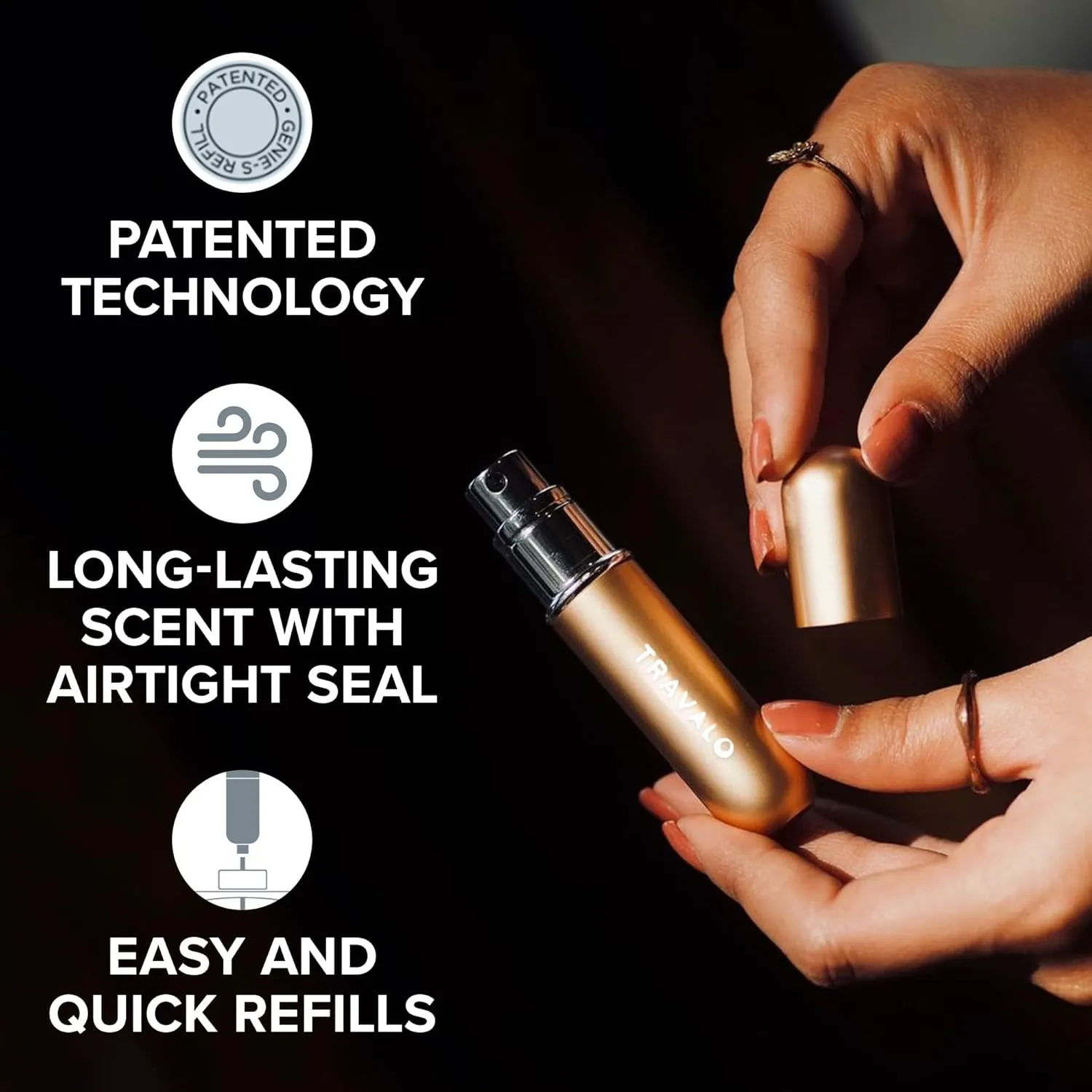 Travalo Classic HD Perfume Atomizer - Genie-S TSA Approved Travel Perfume Bottle Refillable - Reusable Airtight Easy-Fill Mini Pump Sprayer - Lightweight Elegant Design w/Volume Window - Gold 0.17oz
