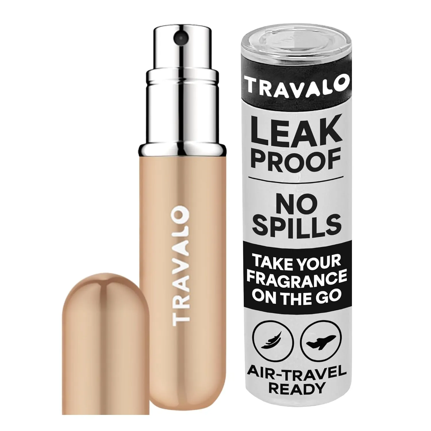 Travalo Classic HD Perfume Atomizer - Genie-S TSA Approved Travel Perfume Bottle Refillable - Reusable Airtight Easy-Fill Mini Pump Sprayer - Lightweight Elegant Design w/Volume Window - Gold 0.17oz