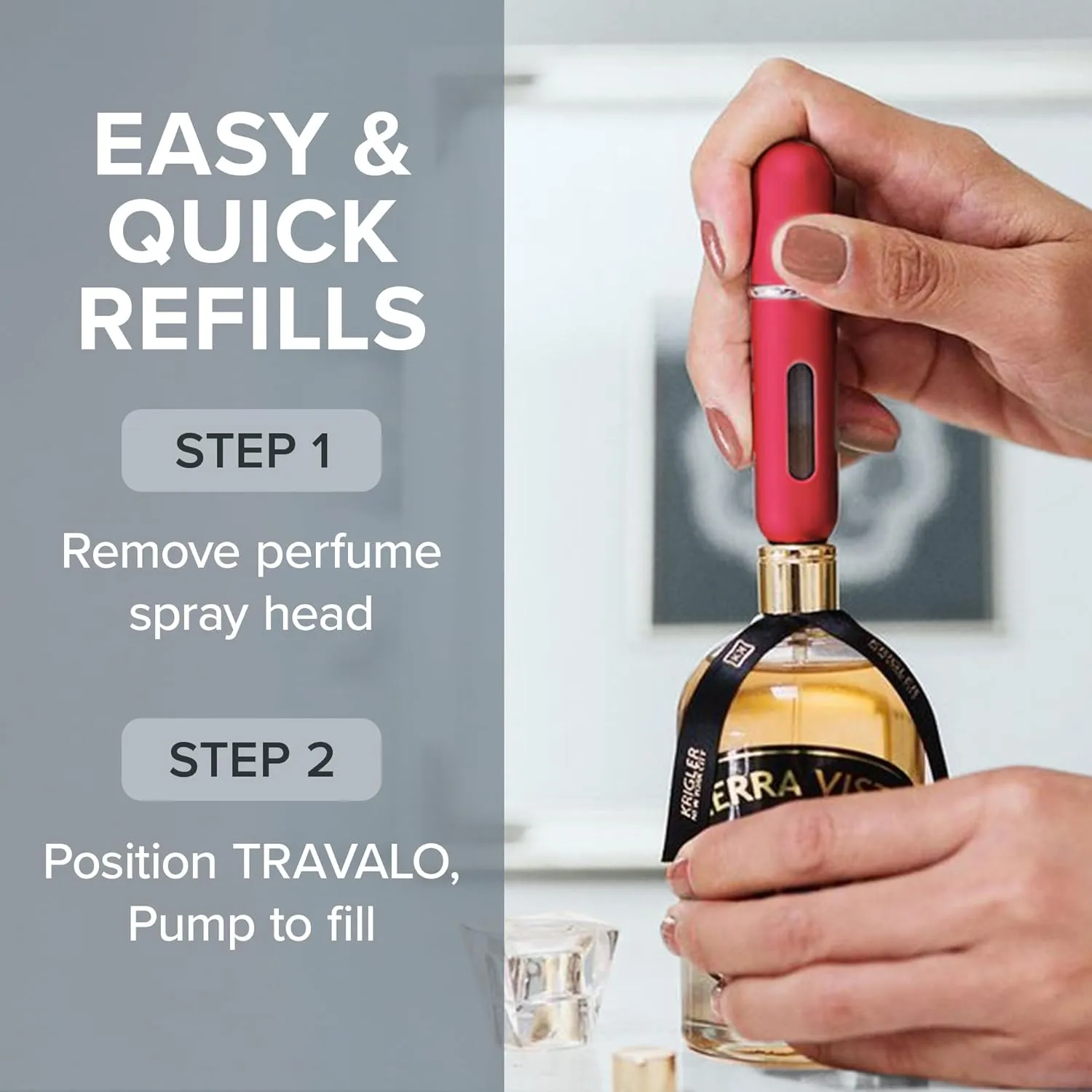 Travalo Classic HD Perfume Atomizer - Genie-S TSA Approved Travel Perfume Bottle Refillable - Reusable Airtight Easy-Fill Mini Pump Sprayer - Lightweight Elegant Design w/Volume Window - Red 0.17oz