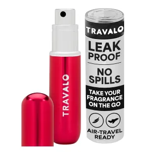 Travalo Classic HD Perfume Atomizer - Genie-S TSA Approved Travel Perfume Bottle Refillable - Reusable Airtight Easy-Fill Mini Pump Sprayer - Lightweight Elegant Design w/Volume Window - Red 0.17oz