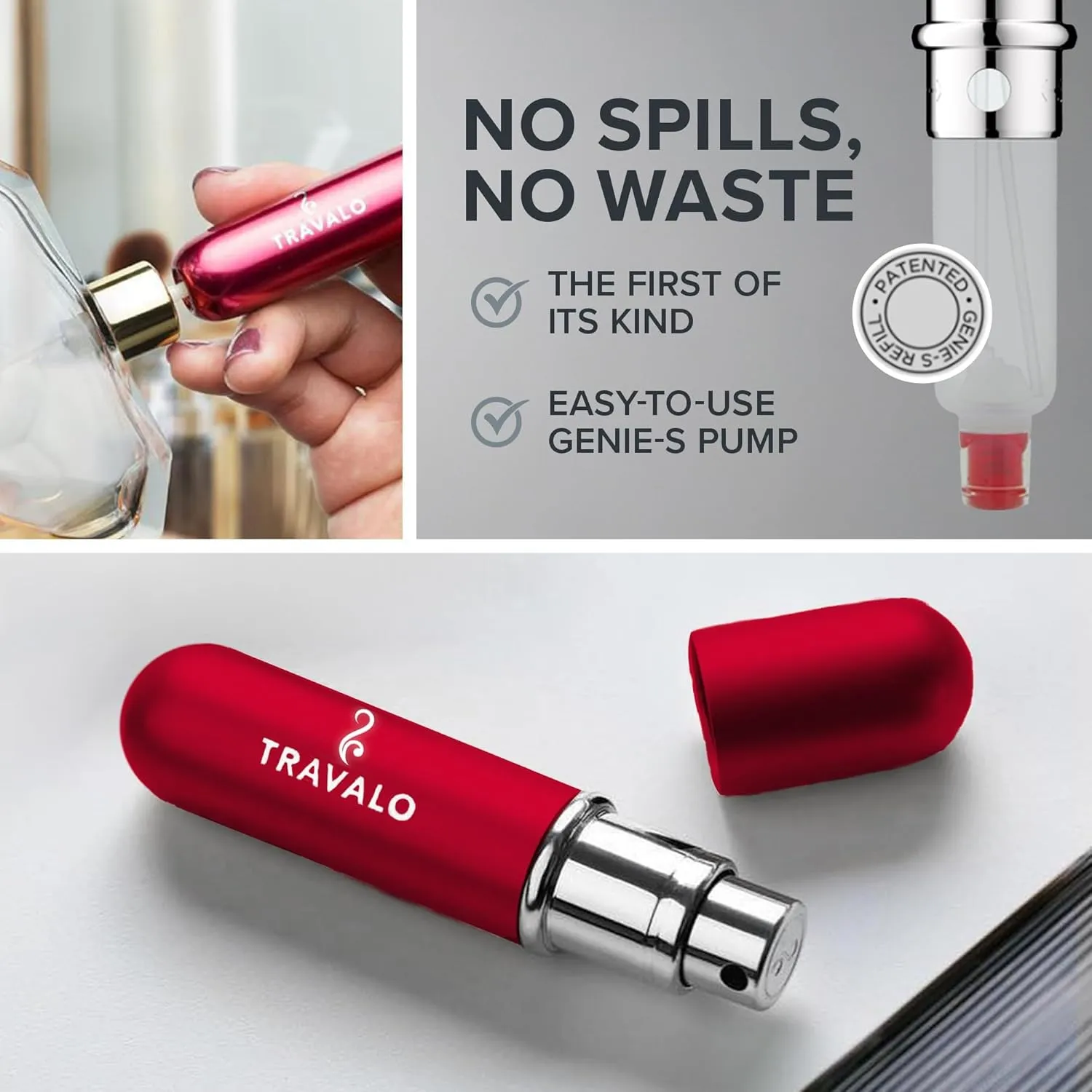 Travalo Classic HD Perfume Atomizer - Genie-S TSA Approved Travel Perfume Bottle Refillable - Reusable Airtight Easy-Fill Mini Pump Sprayer - Lightweight Elegant Design w/Volume Window - Red 0.17oz