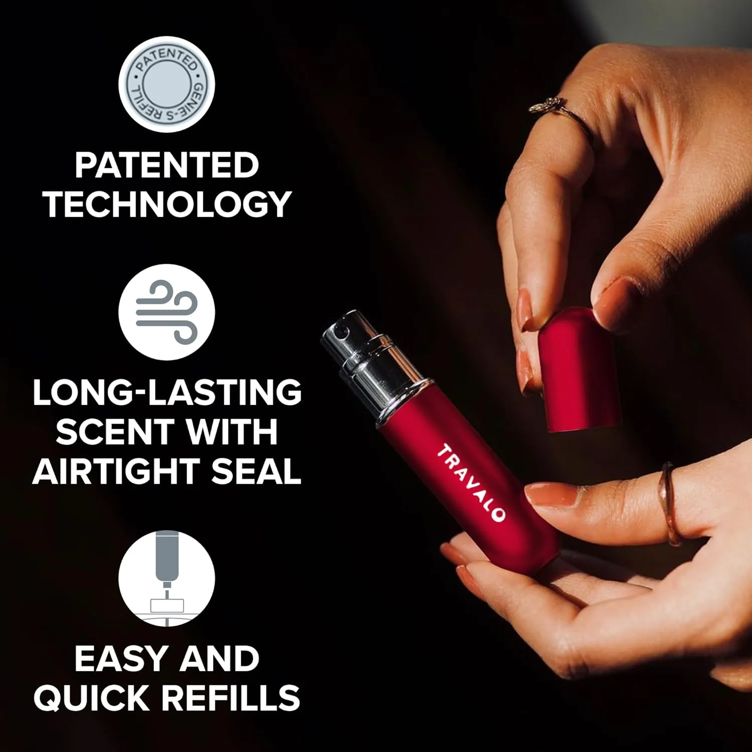 Travalo Classic HD Perfume Atomizer - Genie-S TSA Approved Travel Perfume Bottle Refillable - Reusable Airtight Easy-Fill Mini Pump Sprayer - Lightweight Elegant Design w/Volume Window - Red 0.17oz