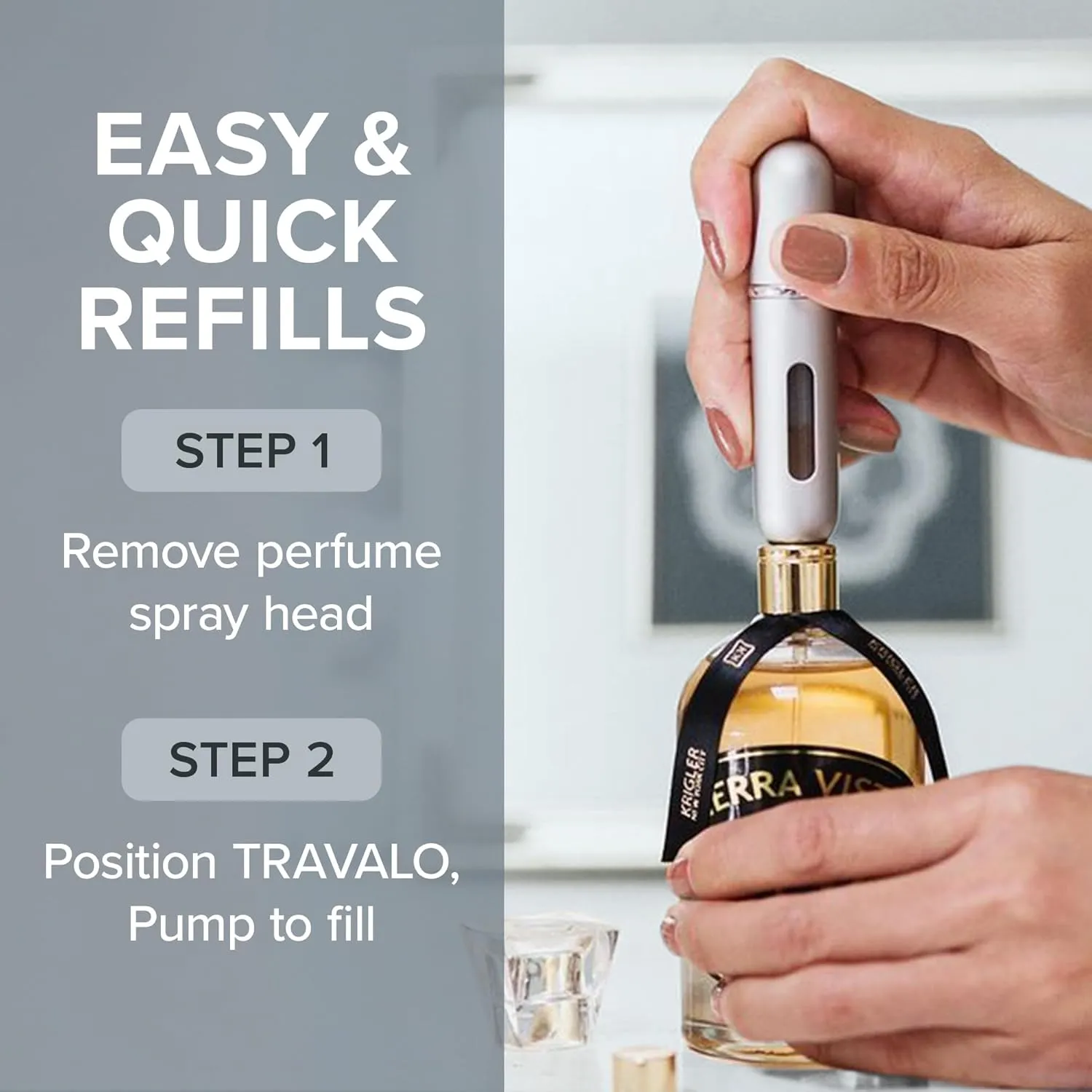 Travalo Classic HD Perfume Atomizer - Genie-S TSA Approved Travel Perfume Bottle Refillable - Reusable Airtight Easy-Fill Mini Pump Sprayer - Lightweight Elegant Design w/Volume Window Silver 0.17oz