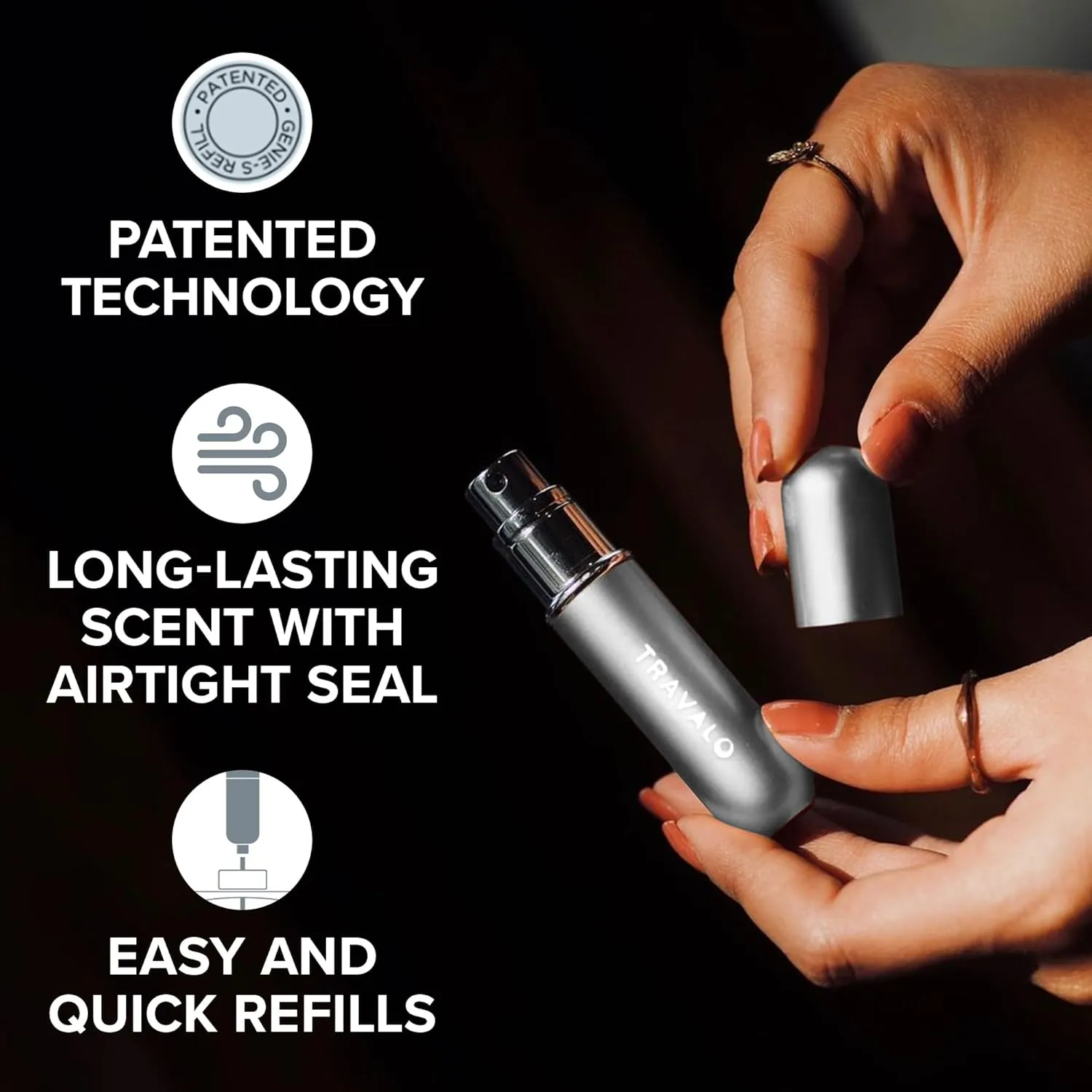 Travalo Classic HD Perfume Atomizer - Genie-S TSA Approved Travel Perfume Bottle Refillable - Reusable Airtight Easy-Fill Mini Pump Sprayer - Lightweight Elegant Design w/Volume Window Silver 0.17oz