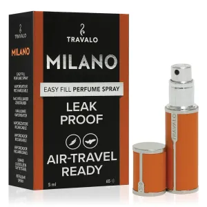Travalo Milano Perfume Atomizer - Travel Refill TSA Approved - Reusable, Airtight, Easy Fill Mini Pump Sprayer - Lightweight, Portable, Vegan Leather with Polished Metal Outer Shell - Orange 0.17oz