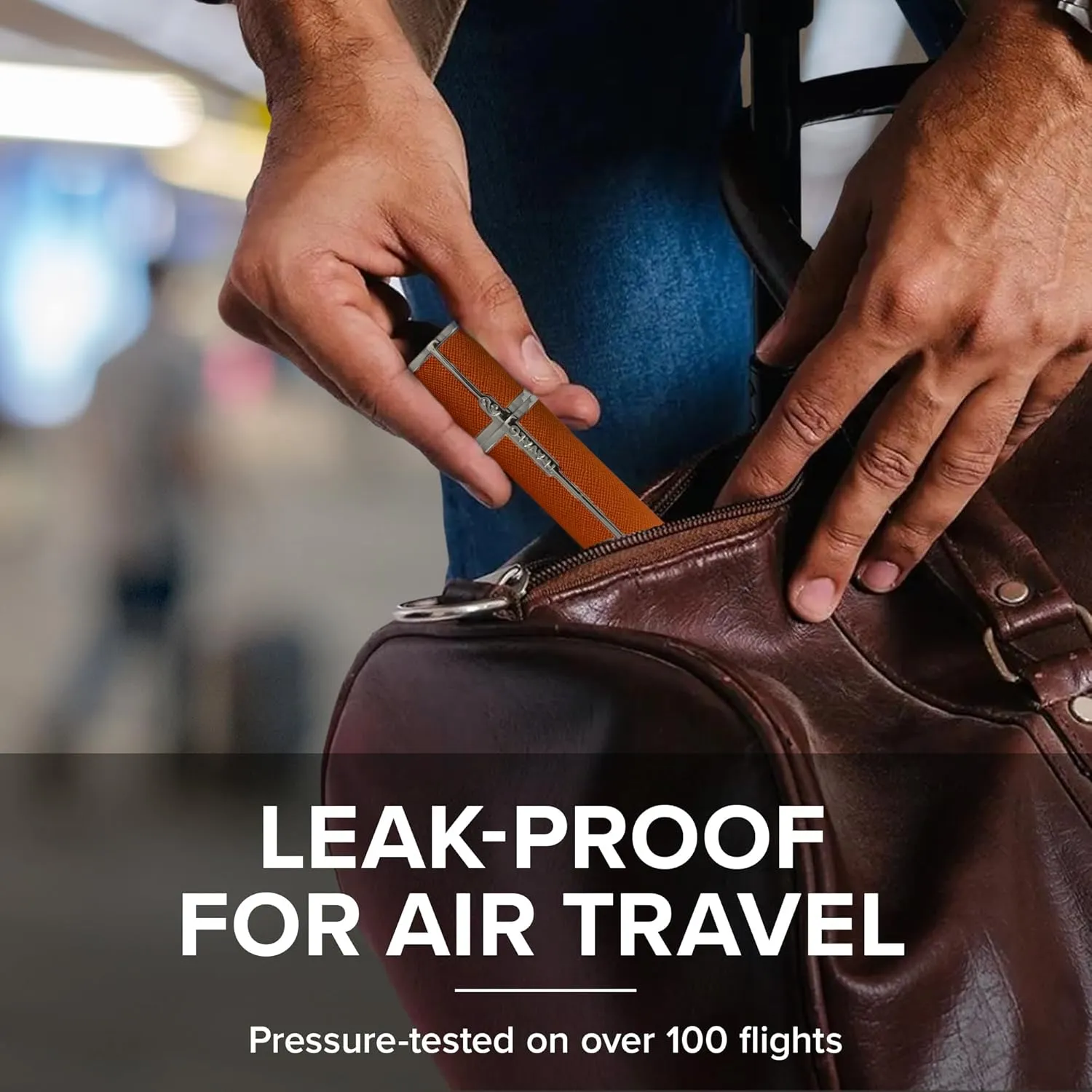 Travalo Milano Perfume Atomizer - Travel Refill TSA Approved - Reusable, Airtight, Easy Fill Mini Pump Sprayer - Lightweight, Portable, Vegan Leather with Polished Metal Outer Shell - Orange 0.17oz