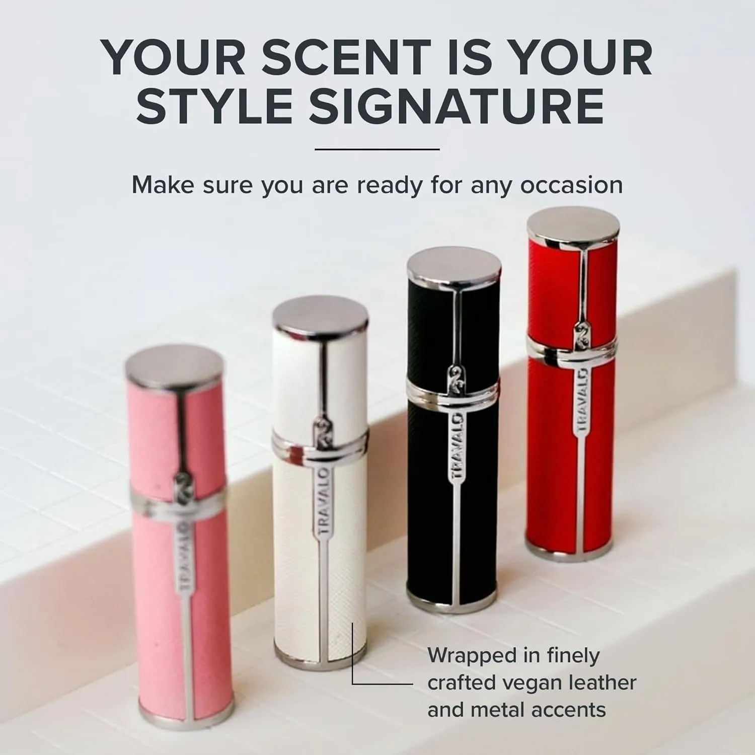 Travalo Milano Perfume Atomizer Travel Refill U-Change System TSA Approved Reusable Airtight Easy Fill Mini Pump Sprayer Lightweight Portable Vegan Leather with Polished Metal Outer Shell Black 0.17oz