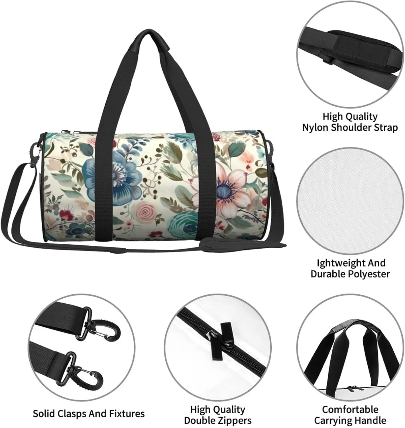 Travel Bag For Women,Modern Bohemia Flower Print Personal Item Duffle Bags,Weekend Travel Duffel Tote Bag,Travel Sport Gym Bag For Men,Airplane Travel Essentials For Flying