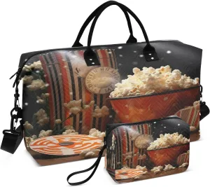 Travel Duffel Bag for Women Men, Movie Theater Popcorn Large Waterproof Weekender Overnight Bag, Detachable Shoulder Strap Travel Sport Gym Bag with Toiletry Bag