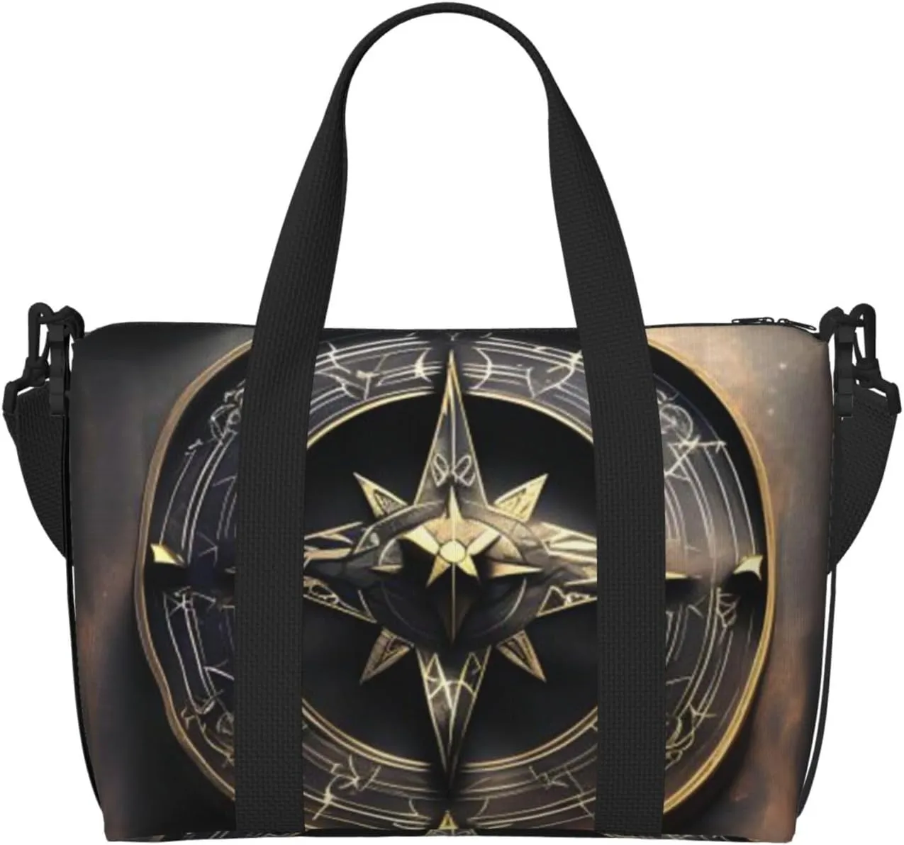 Travel Duffel Bags Personal Item Bag Carry On Luggage Bag Training Handbag Lightweight Waterproof Sports Gym Bag Magical Design Norse Runes Compass Weekender Bag for Women Men, Black, One Size, Travel