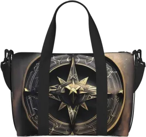 Travel Duffel Bags Personal Item Bag Carry On Luggage Bag Training Handbag Lightweight Waterproof Sports Gym Bag Magical Design Norse Runes Compass Weekender Bag for Women Men, Black, One Size, Travel