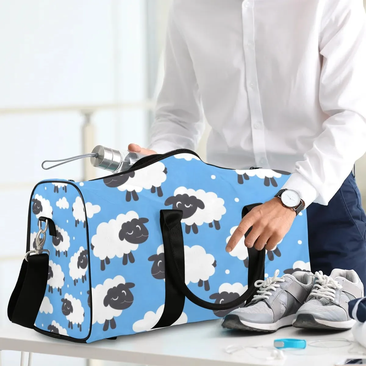 Travel Duffle Bag Cartoon Sheep Gym Bags for Men Women Travel Duffel Bags with Adjustable Shoulder Strap Carry On Weekender Bag