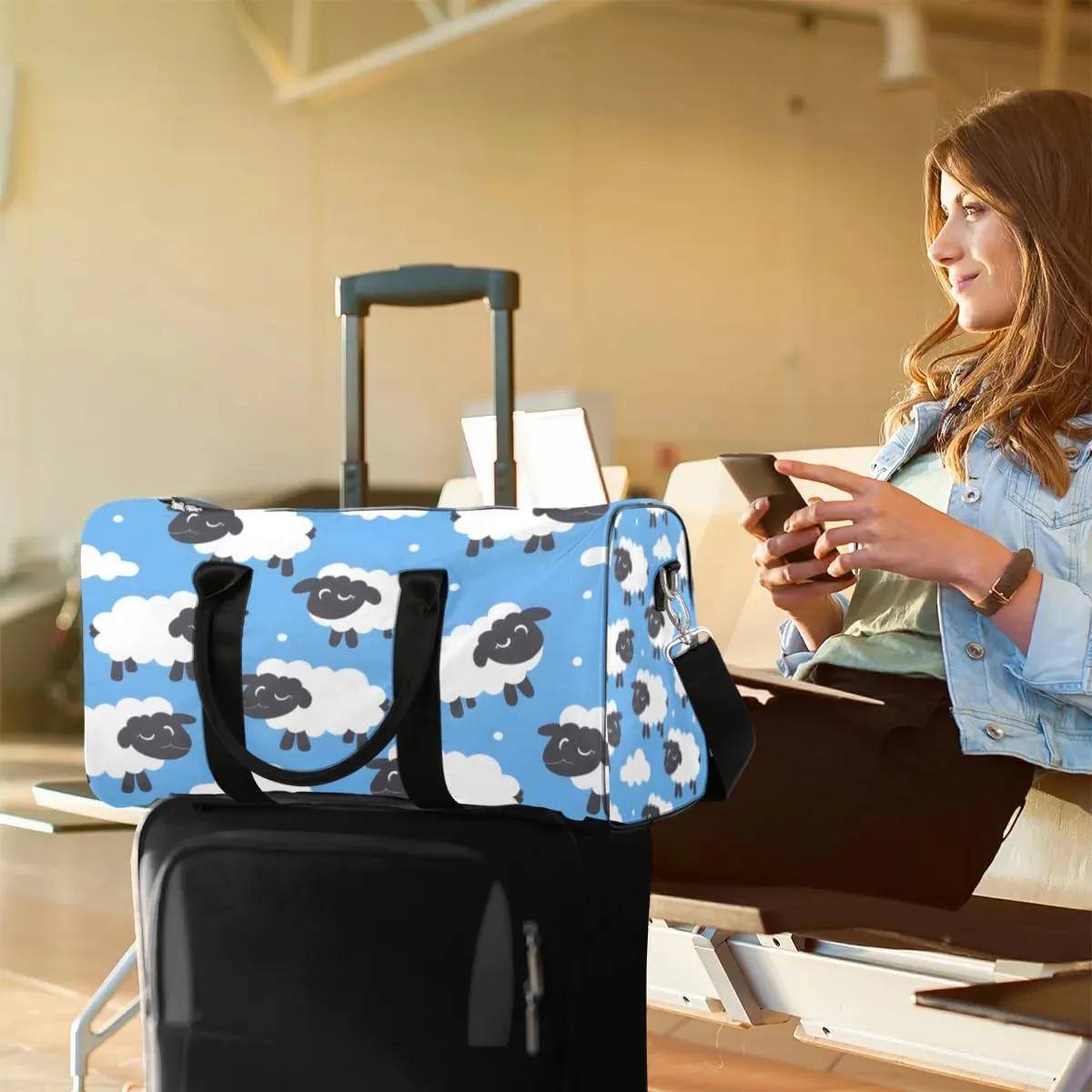 Travel Duffle Bag Cartoon Sheep Gym Bags for Men Women Travel Duffel Bags with Adjustable Shoulder Strap Carry On Weekender Bag