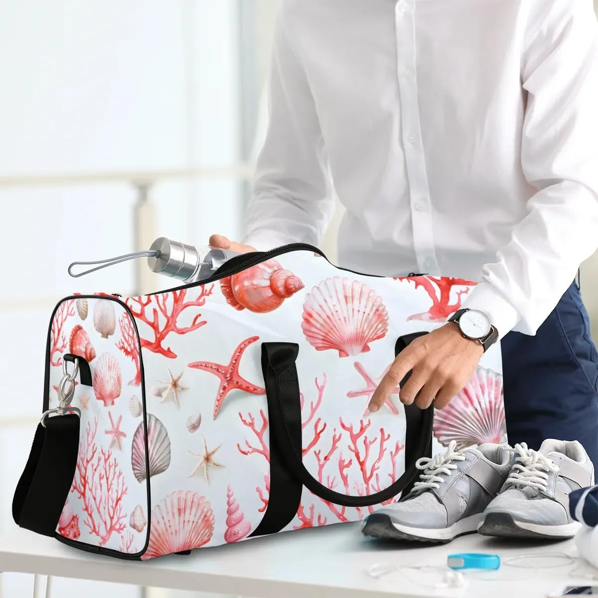 Travel Duffle Bag Corals Shells Gym Bags for Men Women Travel Duffel Bags with Adjustable Shoulder Strap Carry On Weekender Bag