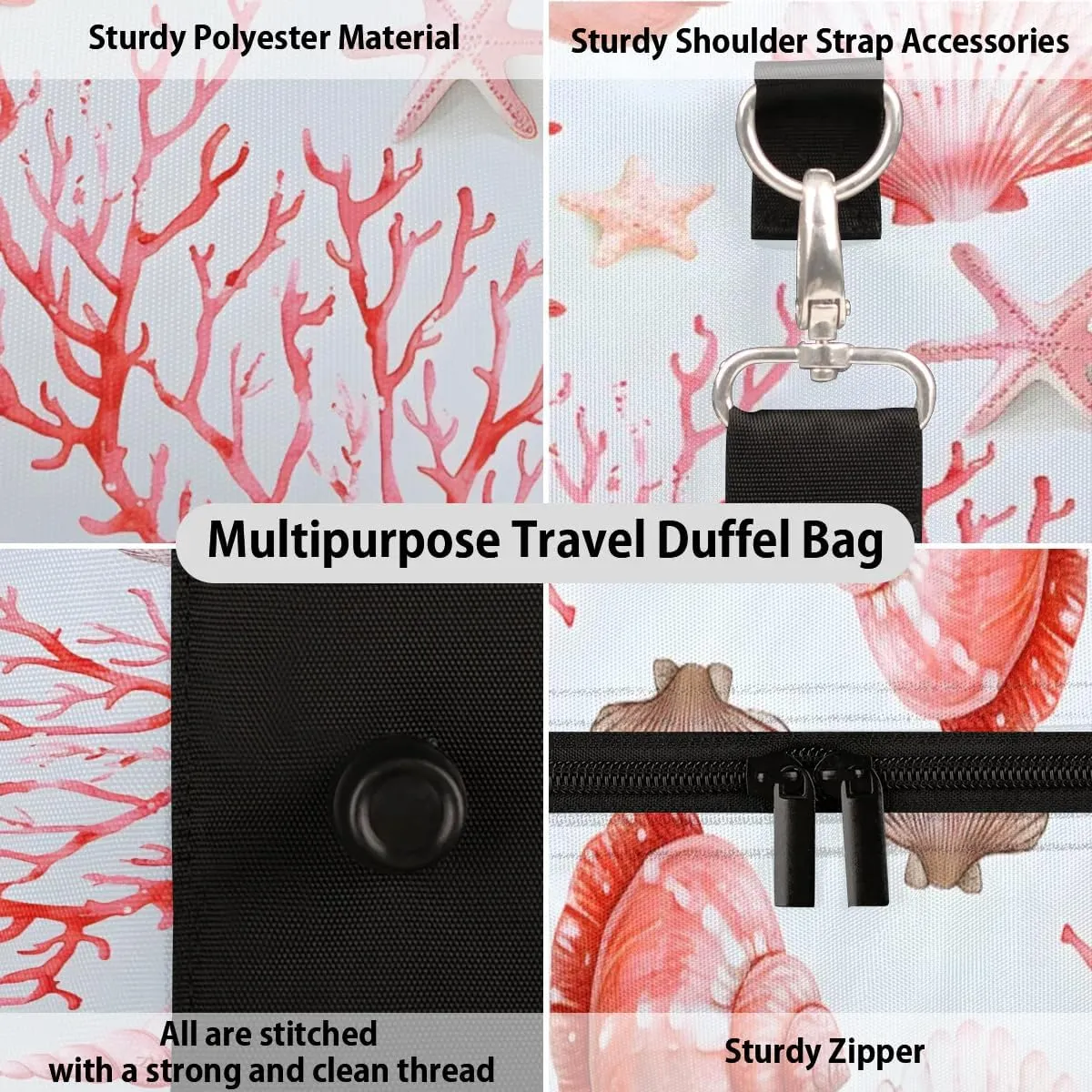 Travel Duffle Bag Corals Shells Gym Bags for Men Women Travel Duffel Bags with Adjustable Shoulder Strap Carry On Weekender Bag