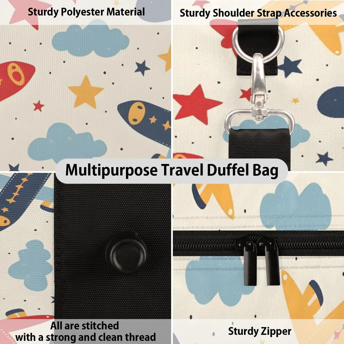 Travel Duffle Bag Cute Airplanes Gym Bags for Men Women Travel Duffel Bags with Adjustable Shoulder Strap Carry On Weekender Bag