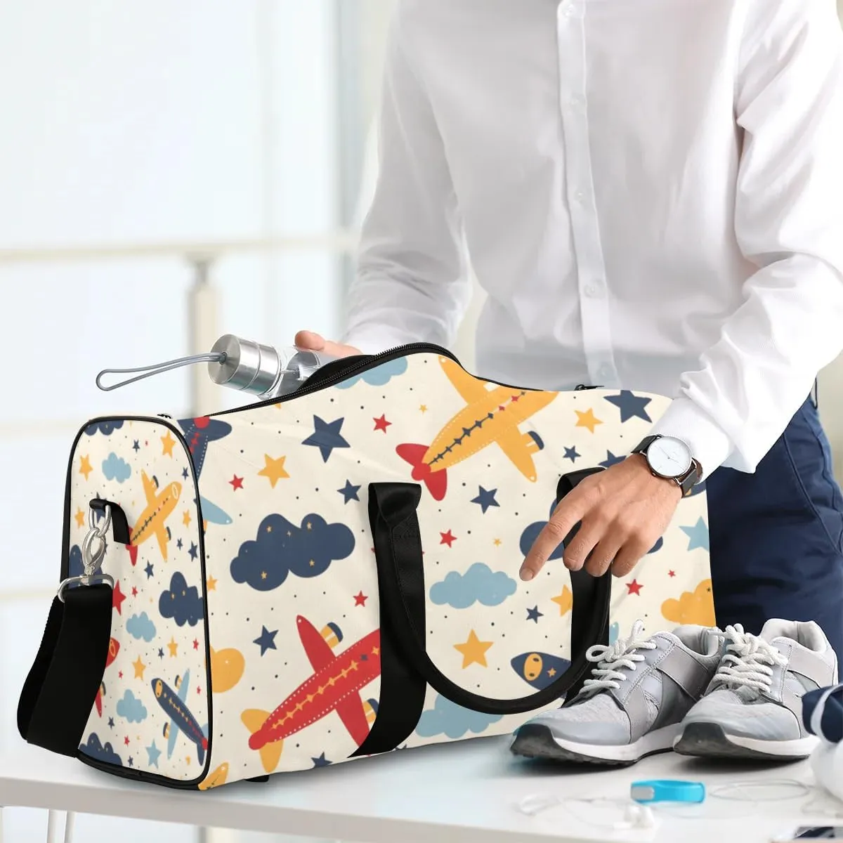 Travel Duffle Bag Cute Airplanes Gym Bags for Men Women Travel Duffel Bags with Adjustable Shoulder Strap Carry On Weekender Bag