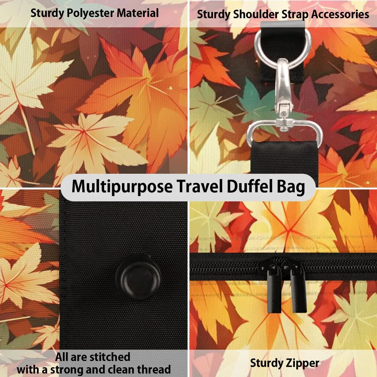 Travel Duffle Bag Falling Maple Leaf Gym Bags for Men Women Travel Duffel Bags with Adjustable Shoulder Strap Carry On Weekender Bag