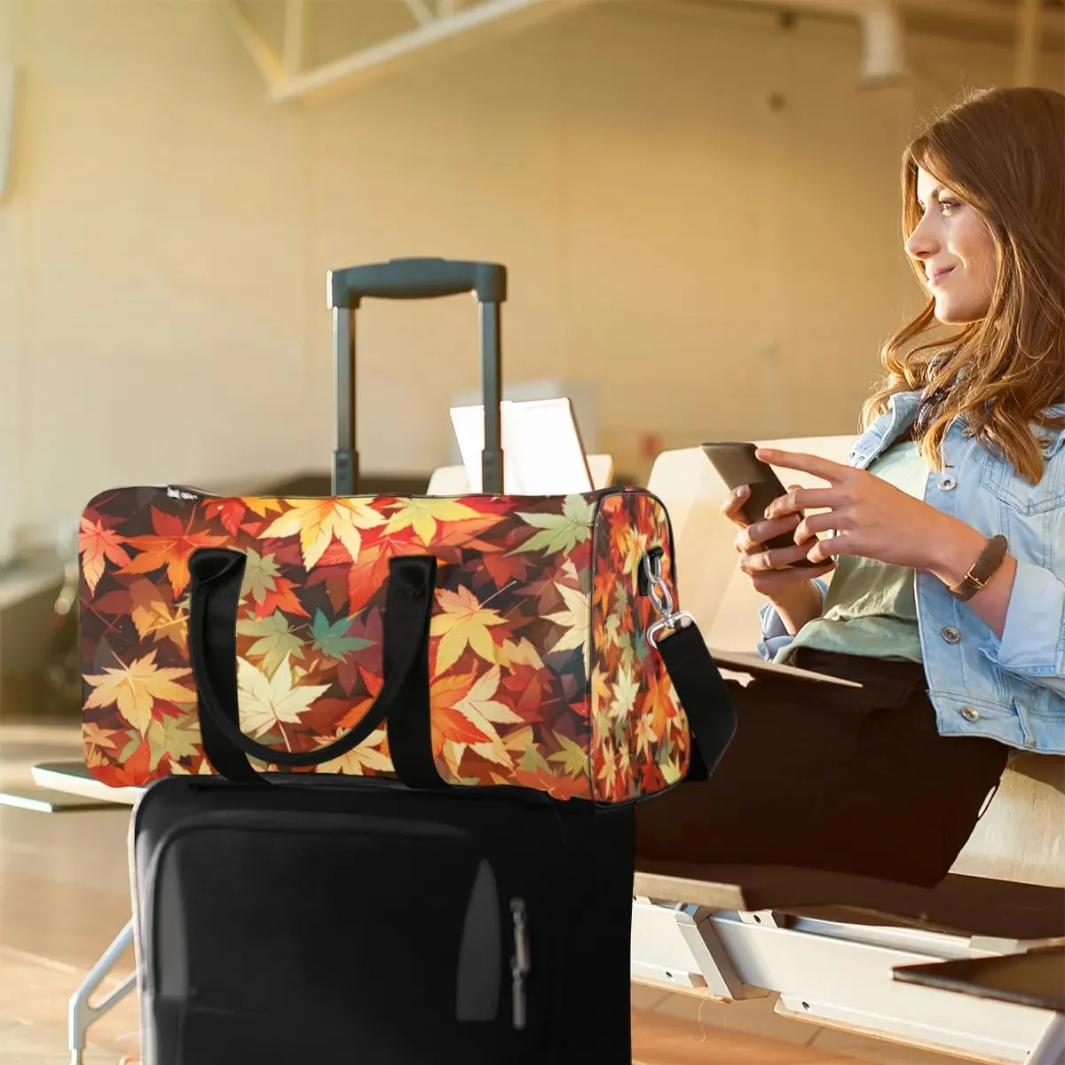 Travel Duffle Bag Falling Maple Leaf Gym Bags for Men Women Travel Duffel Bags with Adjustable Shoulder Strap Carry On Weekender Bag