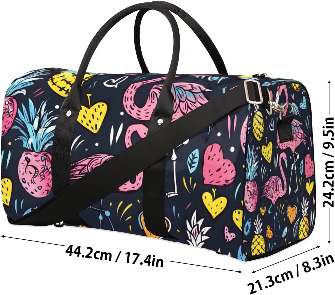 Travel Duffle Bag Flamingo Pineapple Print Gym Bags for Men Women Travel Duffel Bags with Adjustable Shoulder Strap Carry On Weekender Bag