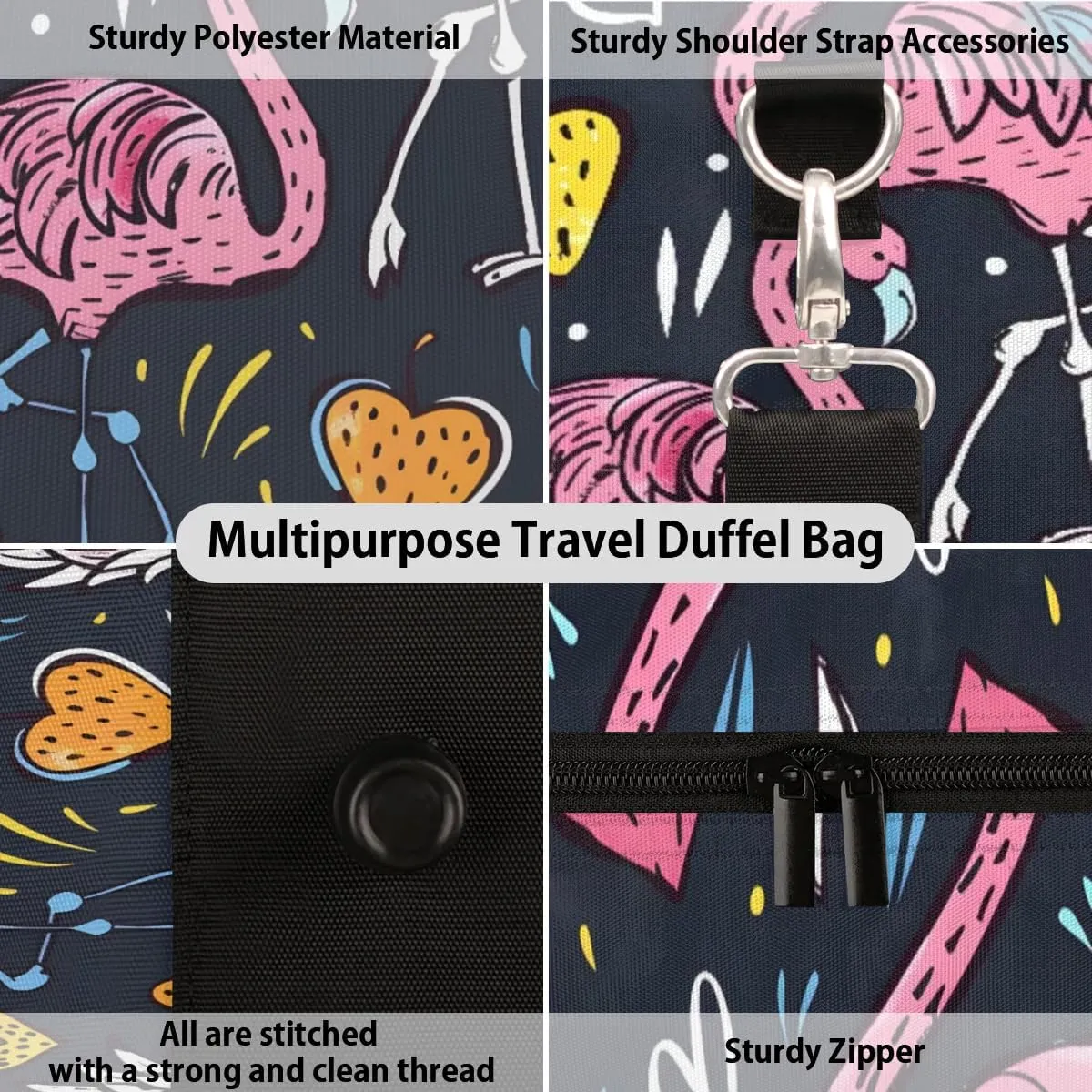 Travel Duffle Bag Flamingo Pineapple Print Gym Bags for Men Women Travel Duffel Bags with Adjustable Shoulder Strap Carry On Weekender Bag