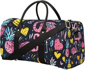 Travel Duffle Bag Flamingo Pineapple Print Gym Bags for Men Women Travel Duffel Bags with Adjustable Shoulder Strap Carry On Weekender Bag