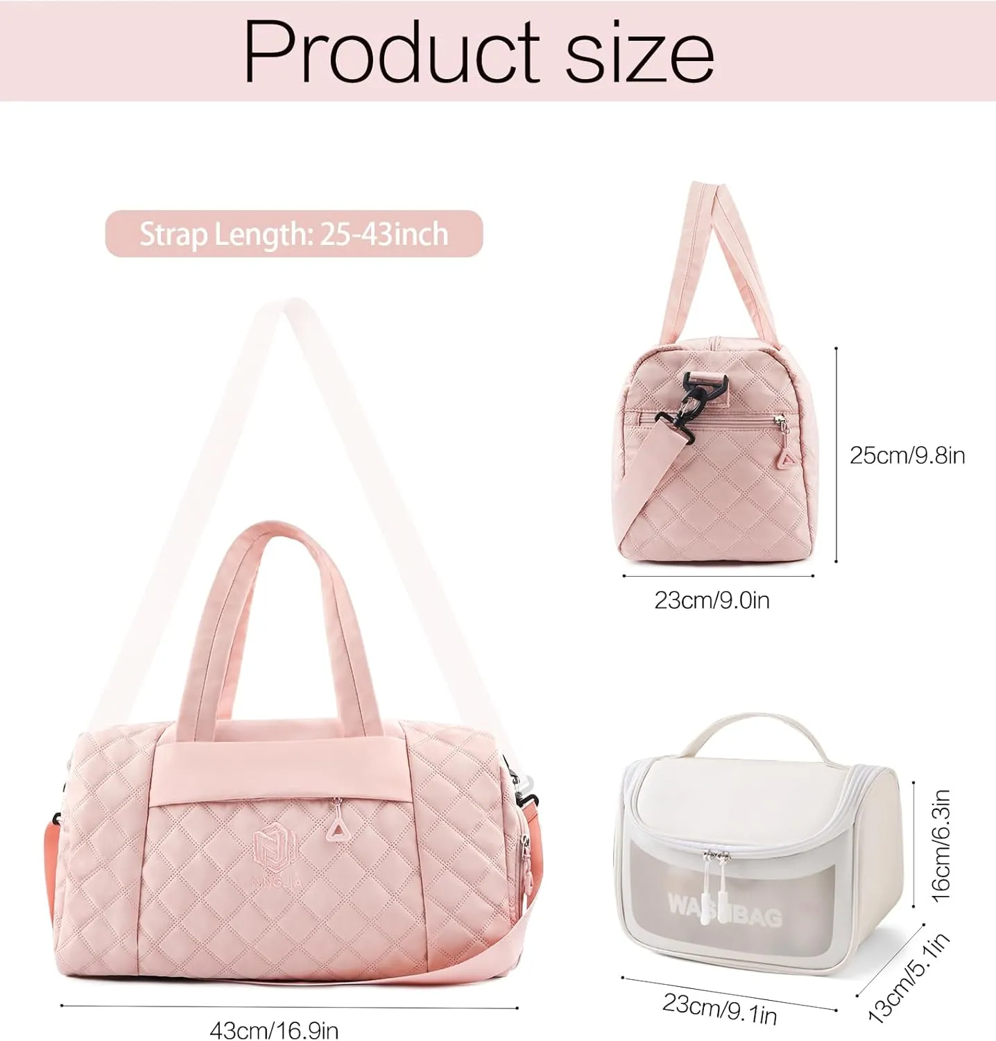 Travel Duffle Bag for Women Weekender Bag Luggage with Toiletry bag Shoe Pocket for Hospital,Gym and Airplane Travel,Pink